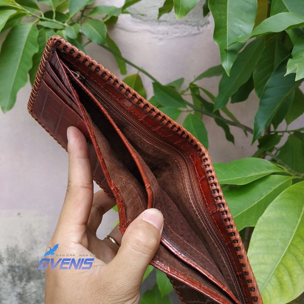 [FREE SHIP] Bóp da cá sấu khẳng định đẳng cấp [GÙ CÁ SẤU NÂU ĐỎ RẤT ĐẸP] 2 mặt da cá sấu 100%