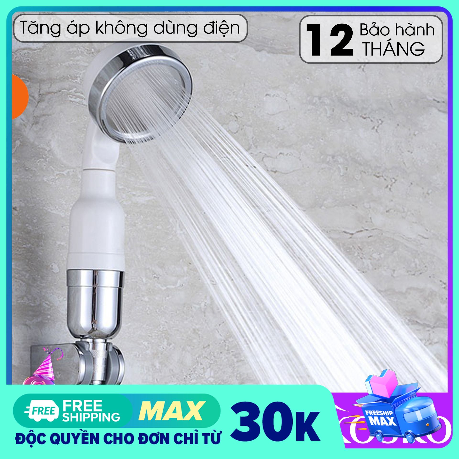 Vòi sen tăng áp Công Nghệ Nano Hạt Lọc Siêu tiết kiệm nước, Phù hợp với mọi dây sen - dây cấp - không cần thay dây, Dễ dàng lắp đặt không cần gọi thợ