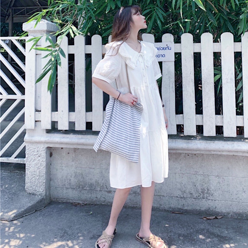 Đầm cổ viền ren 2 màu