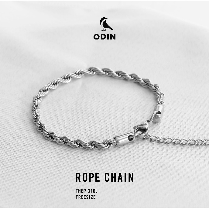 Vòng tay ODIN Rope chain 3mm - Freesize thép Titan 316L bảo hành trọn đời