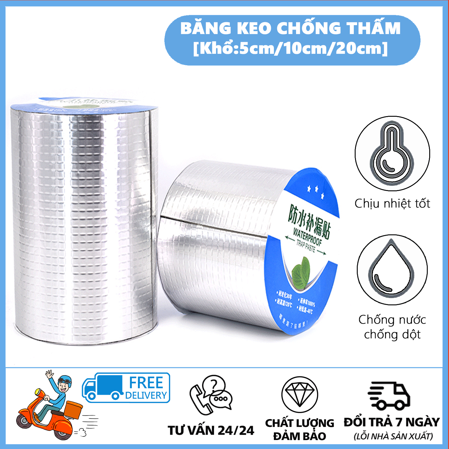 Băng keo chống thấm, băng keo siêu dính Nhật Bản chống thấm dột, dán tường, dán mái tôn, dán ống nước