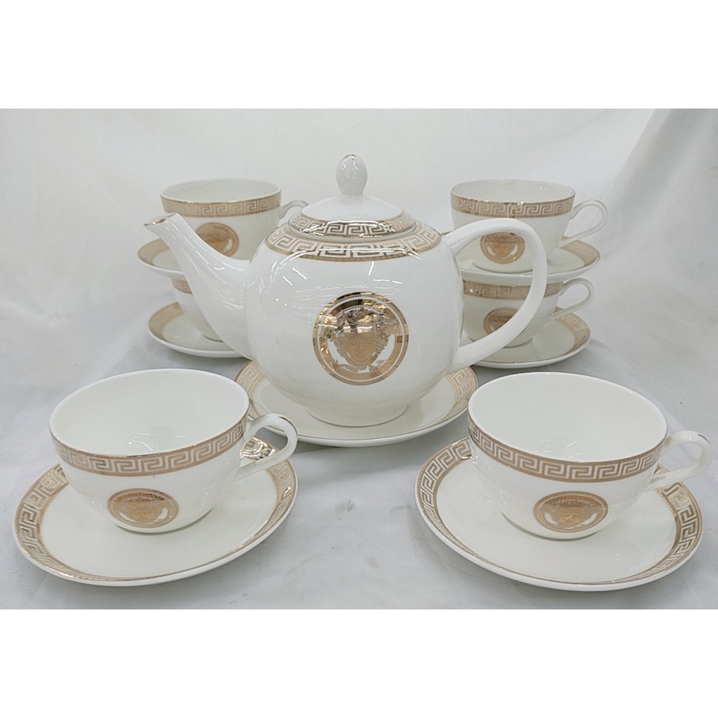 BỘ ẤM CHÉN( BÌNH TRÀ ) SỨ XƯƠNG VERSACE VIỀN VÀNG CAO CẤP