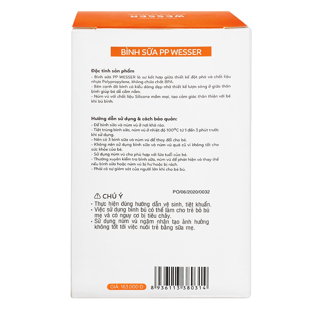 Bình sữa cổ rộng Wesser PP 260ml