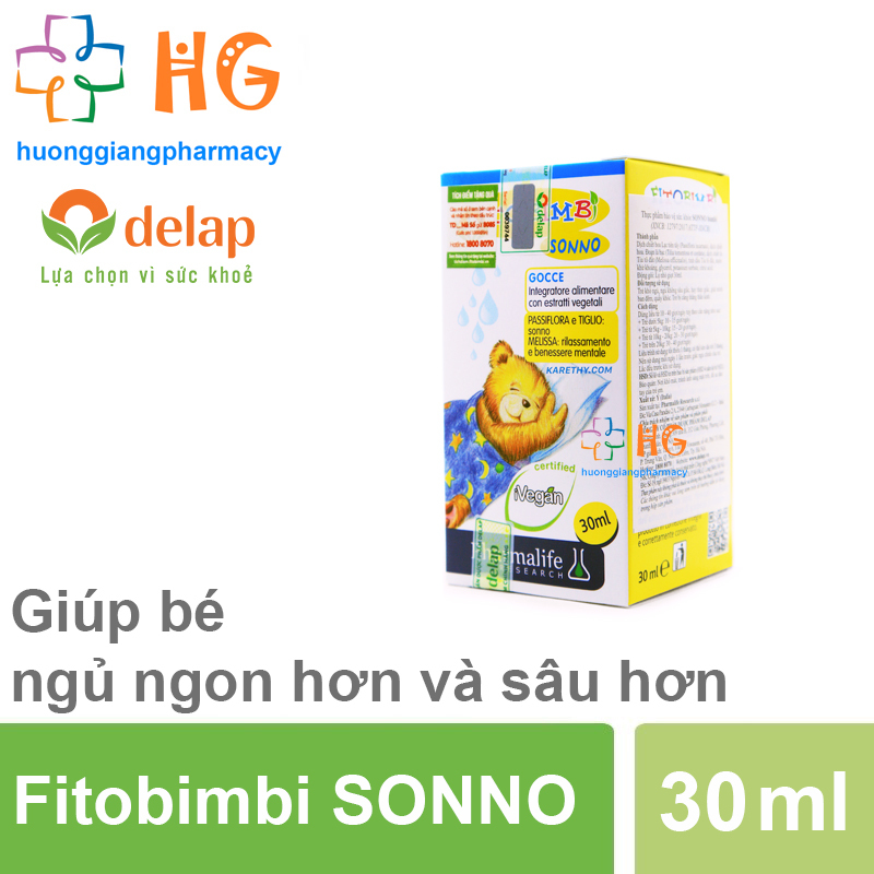 Fitobimbi Sonno - Thảo dược châu âu giúp bé ngủ ngon, dành cho trẻ khó ngủ, ngủ không sâu giấc (Chai 30ml) nhập khẩu