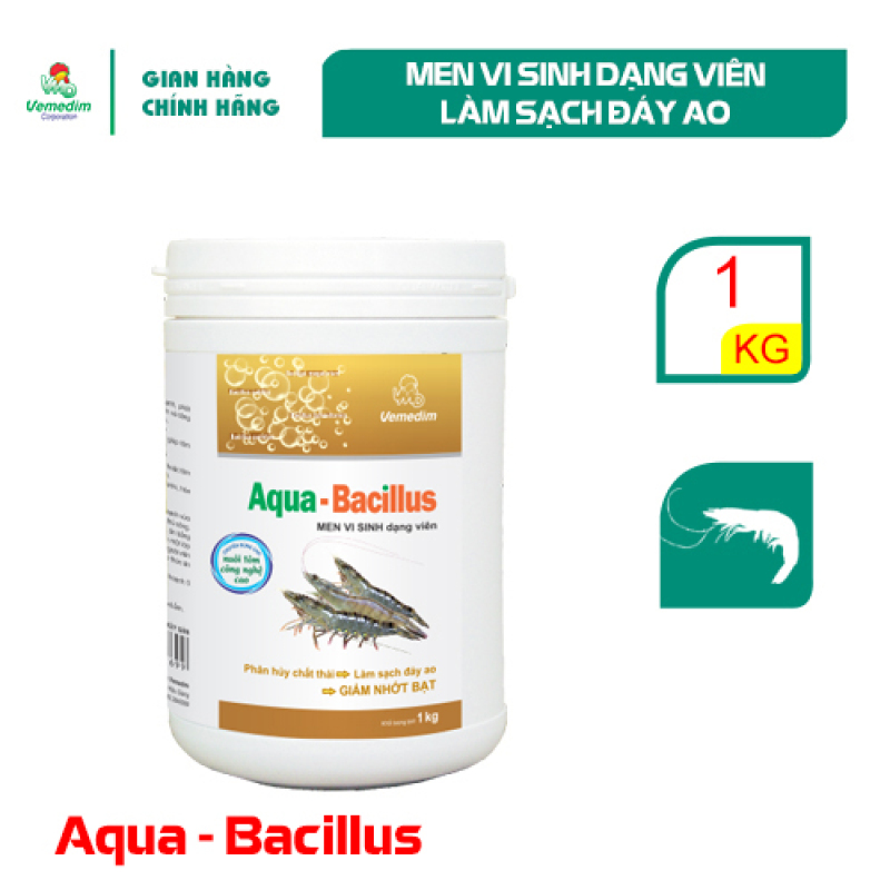 Vemedim Aqua Bacillus, men vi sinh dạng viên phân hủy chất thải, làm sạch đáy ao tôm, giảm nhớt bạt, lon 1kg