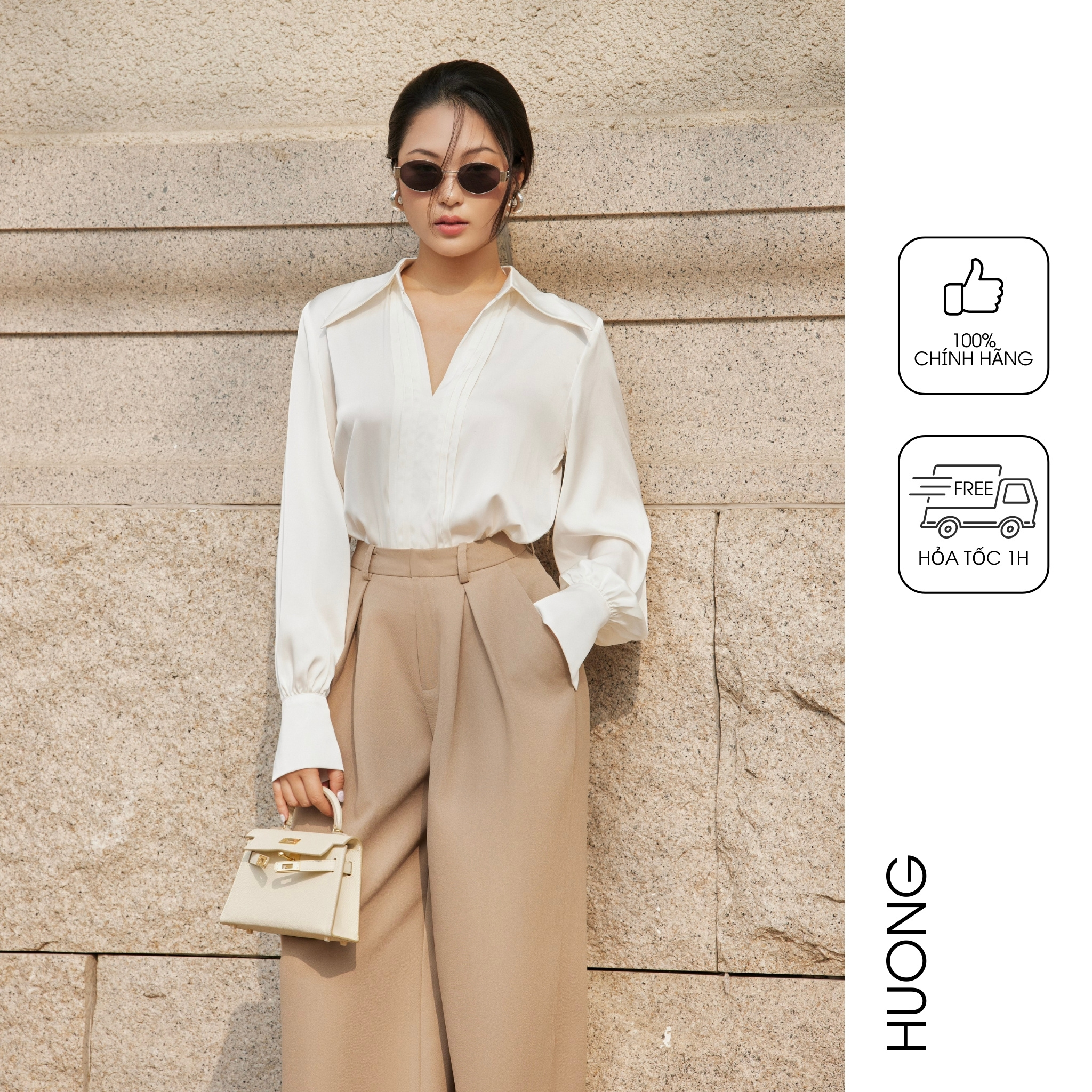Áo sơ mi lụa cổ v huong boutique bssm35
