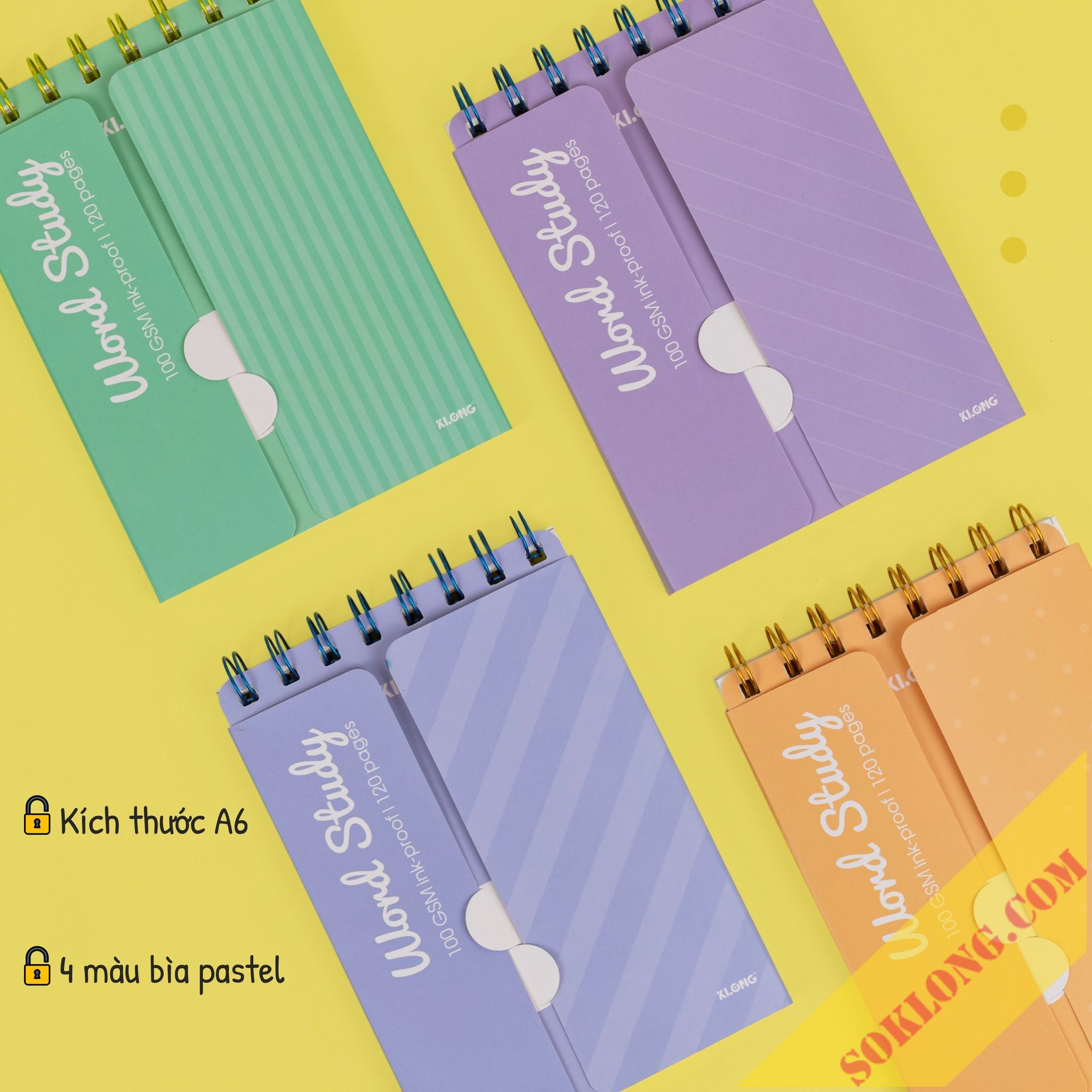 Sổ từ vựng Klong A6 120 trang Word Study bìa Pastel MS916 vở học từ mới ngoại ngữ dễ dàng-VPP KLONG