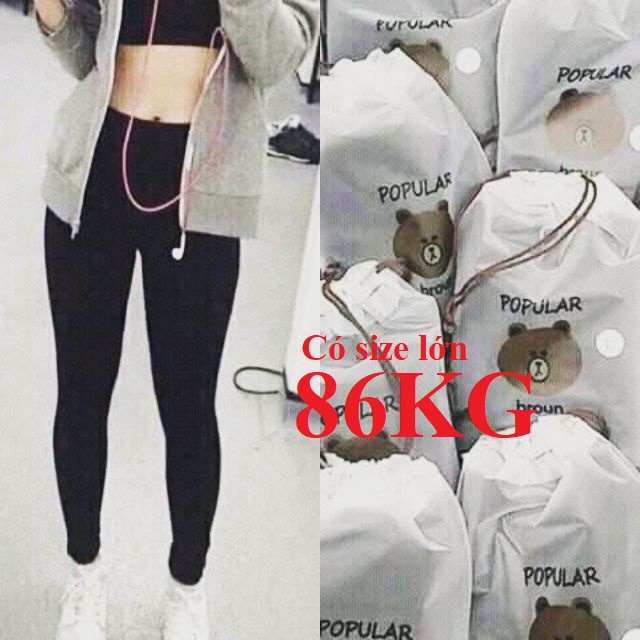 Quần Legging Gấu Đựng trong túi Zip Gấu, Vải Thun Cotton Dày đẹp, Không Lộ, Có Bigsize 90KG cho người mập, người béo