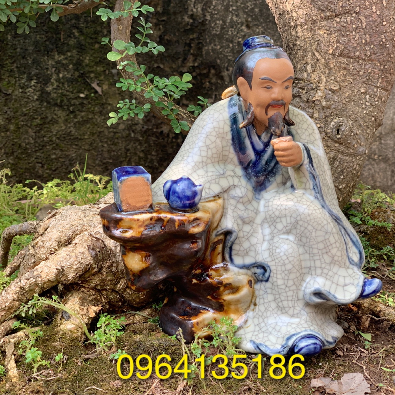 Tượng tiểu cảnh thần trà h19cm men rạn gốm sứ Bát Tràng