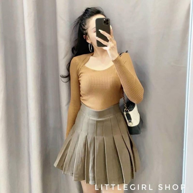 Áo kiểu tay dài thun tăm cổ U cực hot.