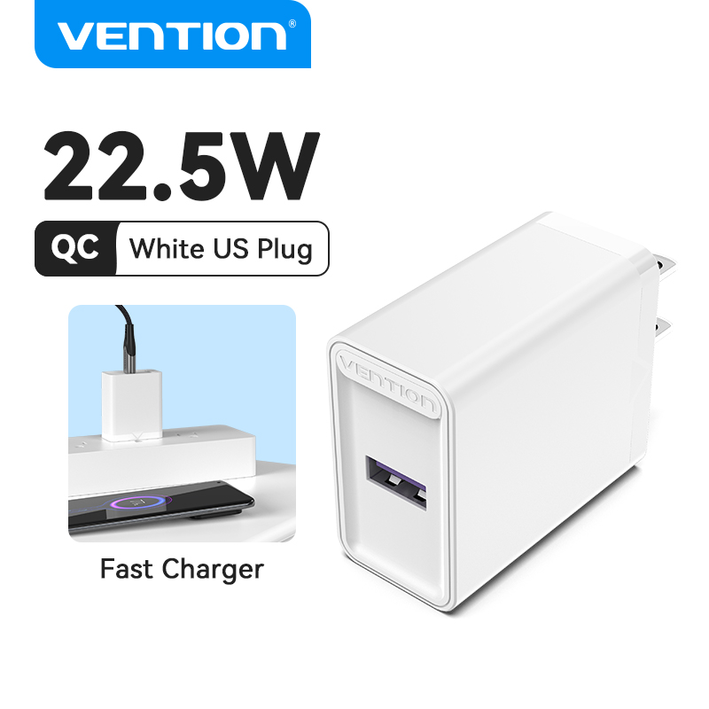 Vention USB Charger Fast Charging Quick 22.5W Fast Charge QC 3.0 USB Apple Android Fast Charger for iPhone Huawei Redmi Note 10 Pro Xiaomi Poco X3 NFC, SAMSUNG S20 Realme 6 Pro Wall Charger