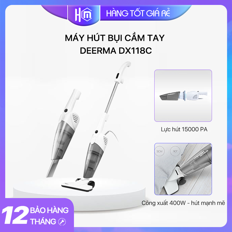 [HCM](Hàng chính hãng) Máy hút bụi cầm tay gia đình Deerma DX115C / DX118C công suất lớn tới 400W tặng bộ đầu hút bụi dễ dàng hút bụi ghế sofa và ngóc ngách nhỏ trong gia đình