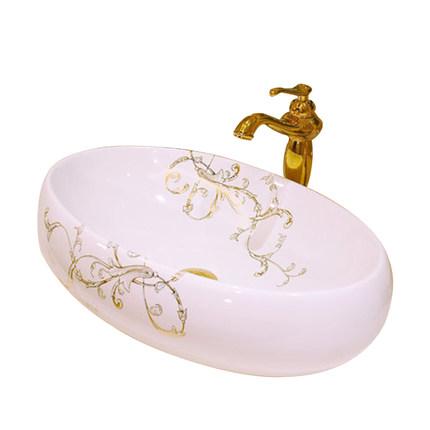 Chậu rửa lavabo gốm sứ cao cấp LAV0052 – Họa tiết dây leo mạ vàng