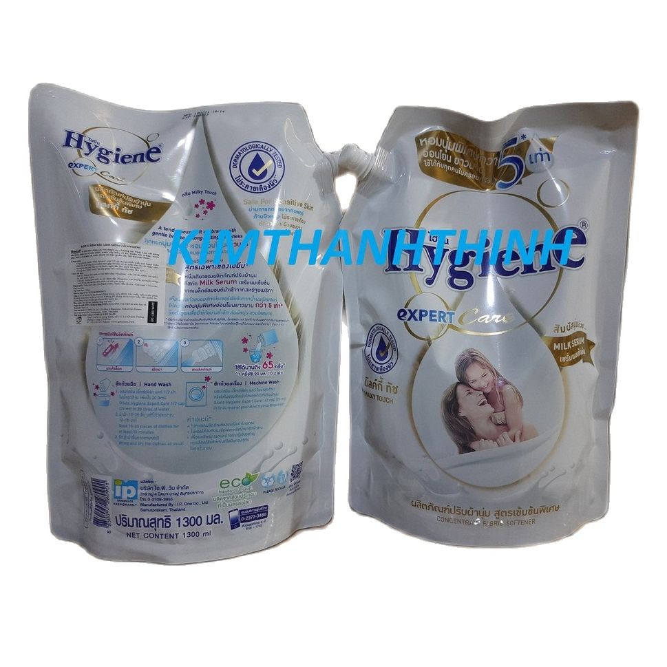 (KTT) Nước xã đậm đặc làm mềm vải HYGIENE túi 1300 ml-Milk touch- Gói màu trắng