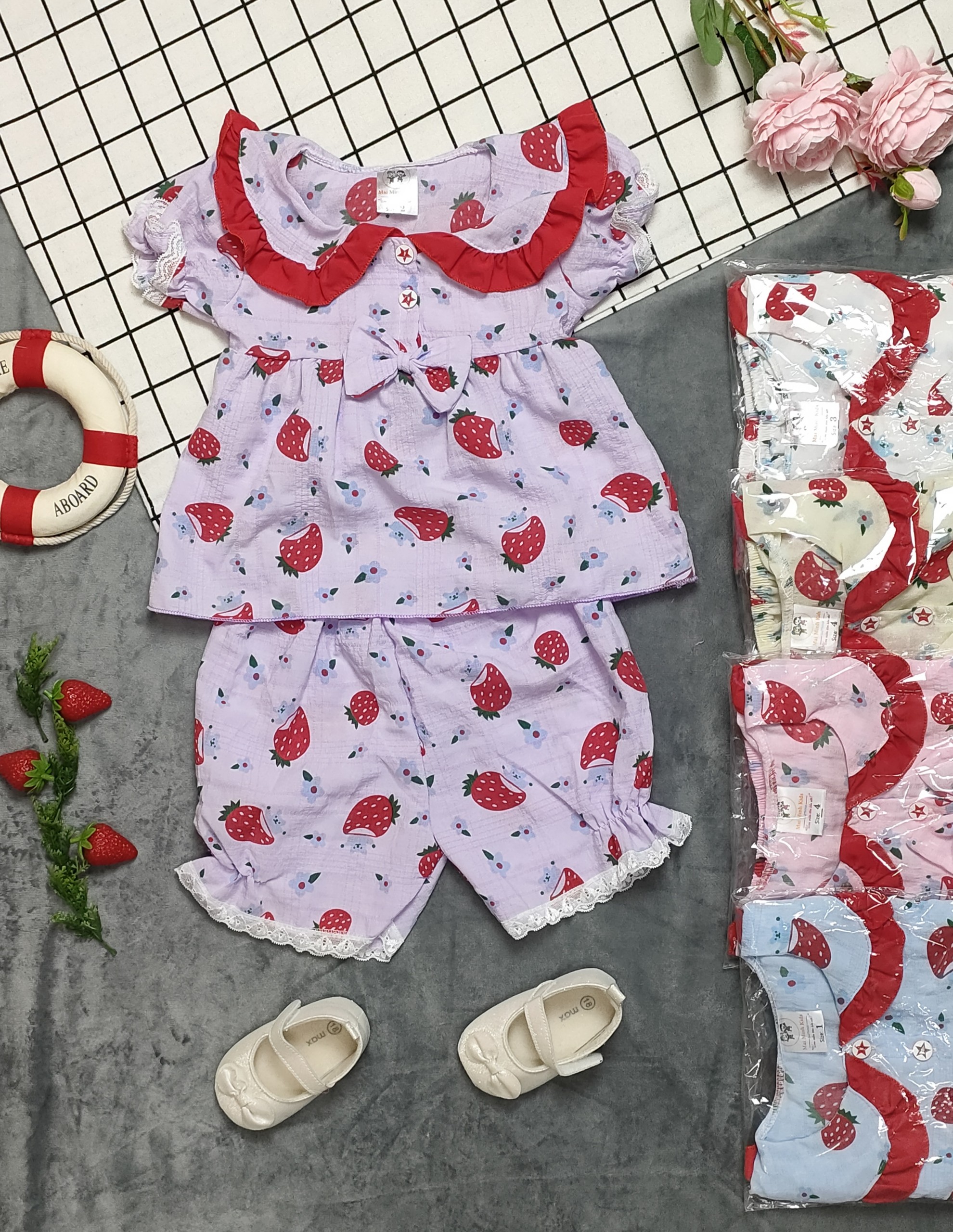 (3 bộ 3 màu 3 họa tiết khác nhau) Combo 3 Bộ Tơ Xốp Tay Ngắn  Bé (6-18kg)