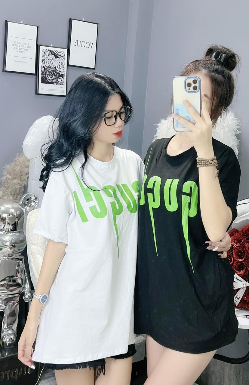 Áo phông nữ  gu.ci.ci tia sét xanh
