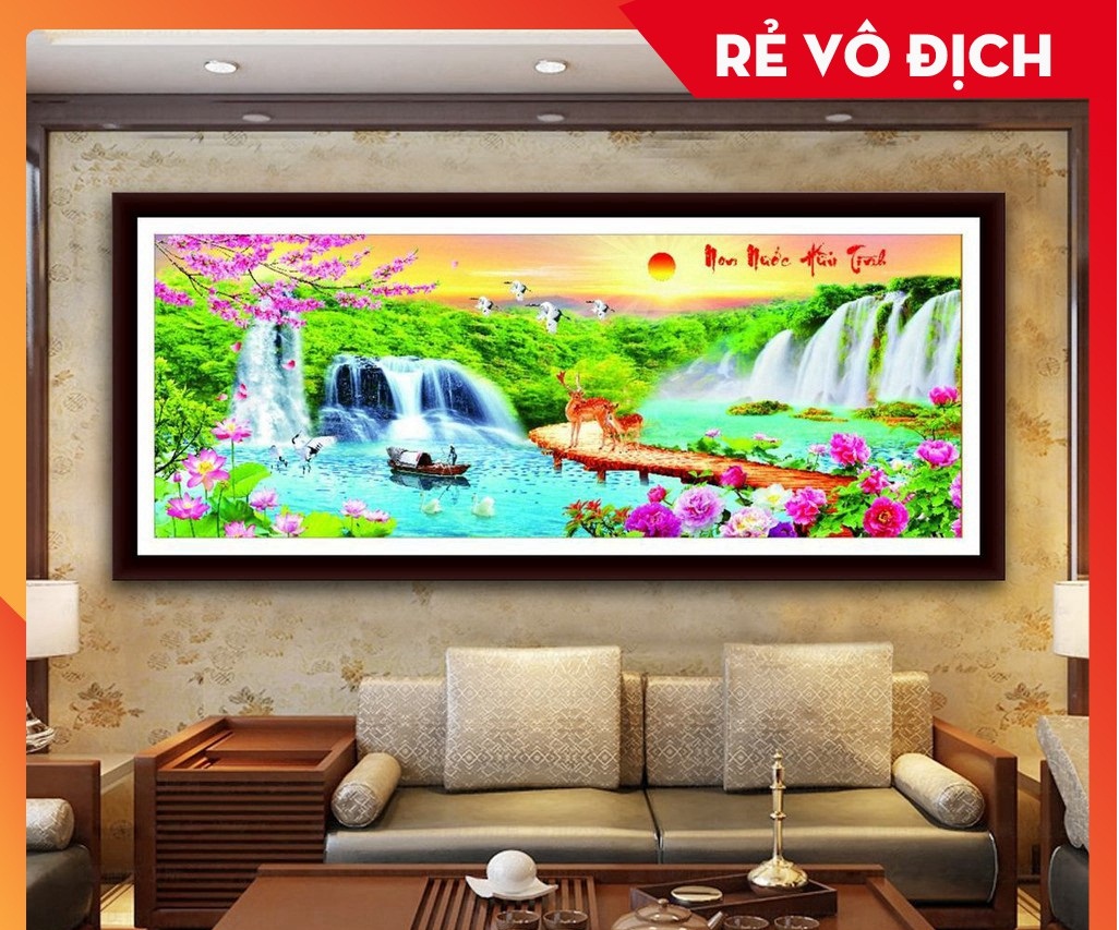 [♥️HOT SALE♥️] Tranh đính đá venus Non Nước Hữu Tình VS037 kích thước 120x49cm