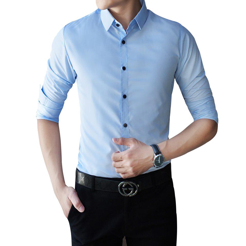 Sơ mi lụa trơn (xanh nhạt) hiện đại