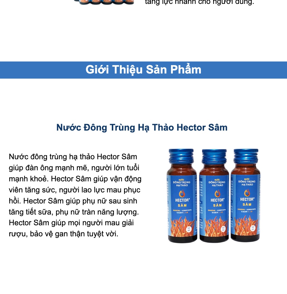 (CHÍNH HÃNG) 01 Hộp Đông Trùng Hạ Thảo Hector Sâm (10 chai/ hộp)