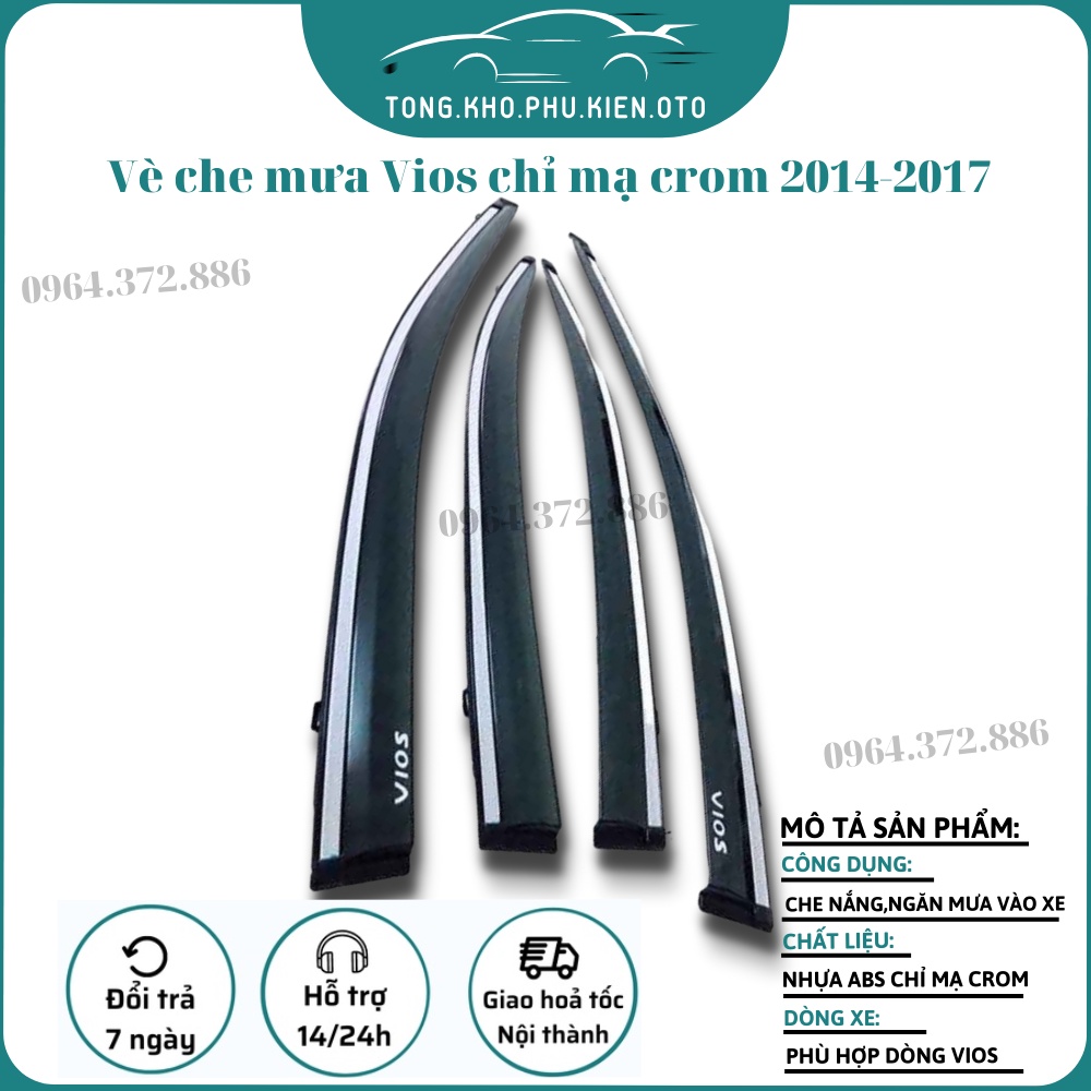 Vè che mưa xe toyota vios 2014-2017 chỉ inox cao cấp