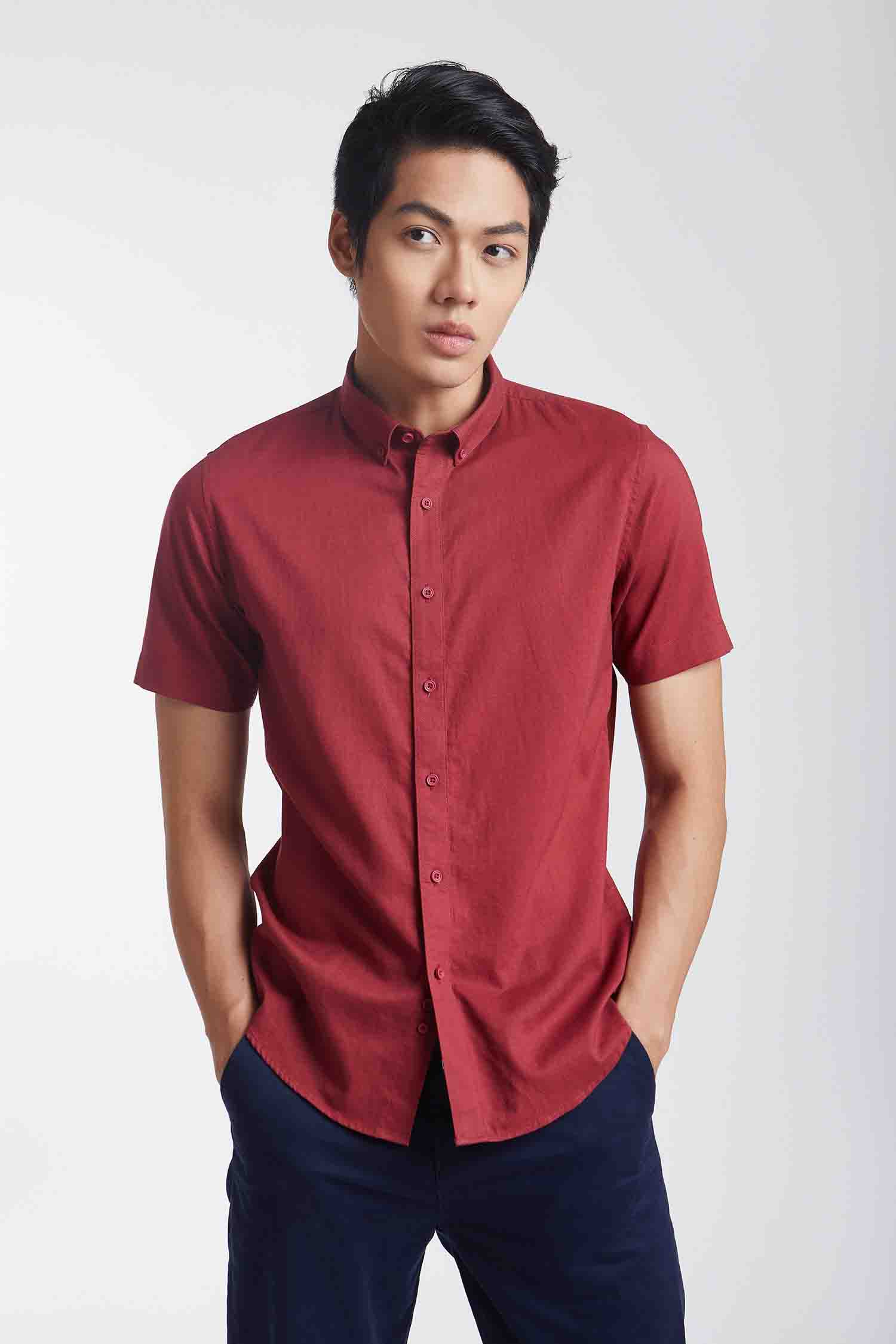 Ninomaxx limited edition áo sơ mi linen basic nam tay ngắn 1912098