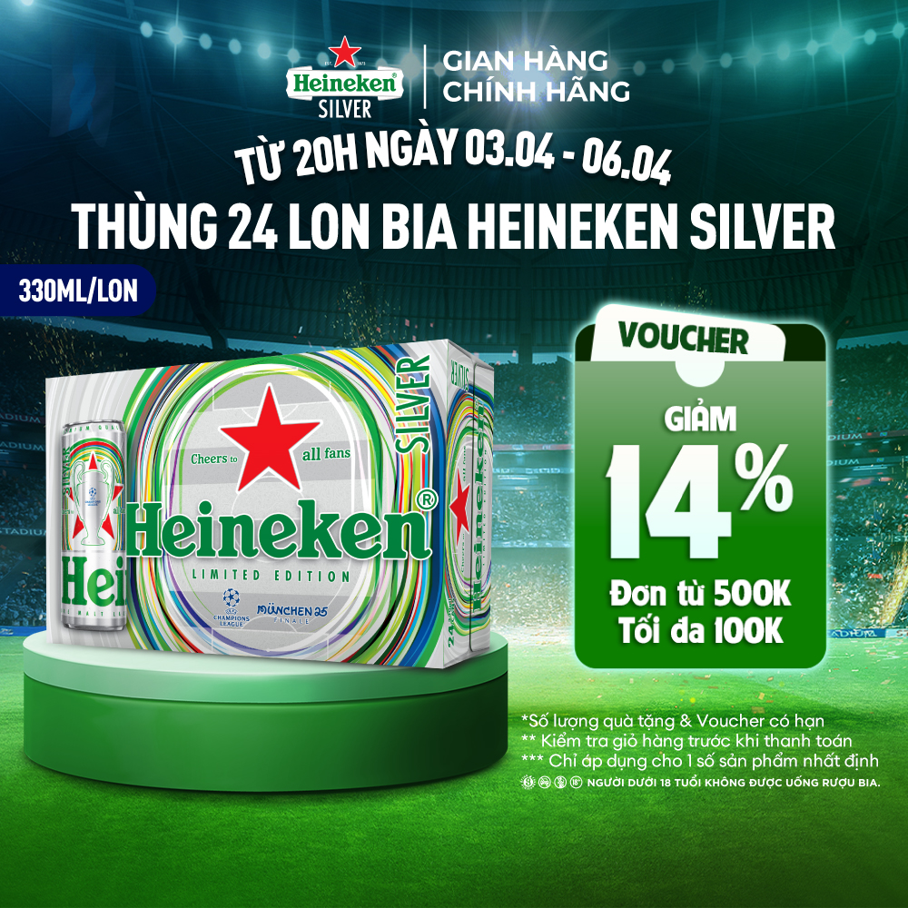 Thùng 24 lon bia Heineken Silver 330ml/lon