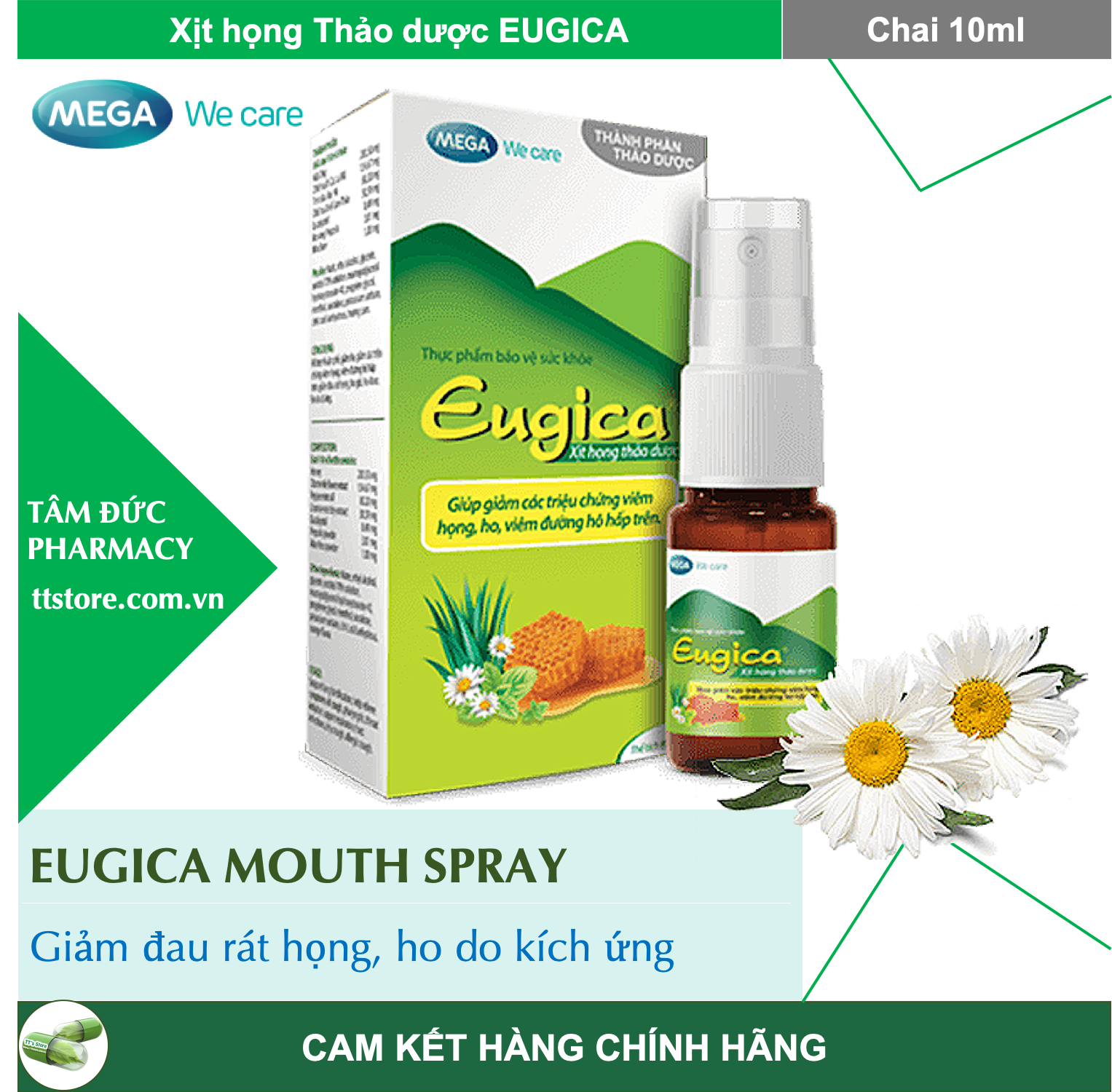 Xịt họng thảo dược eugica 10ml giảm đau rát họng ho kích ứng nhuận phế - mega we care