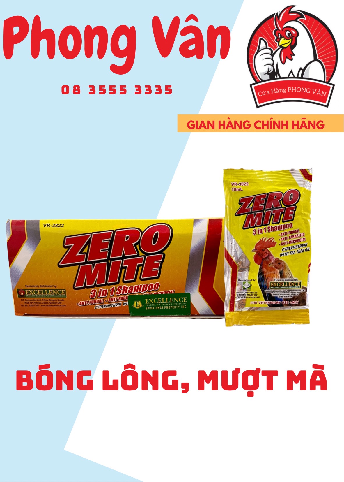 ZERO MITE - XÀ BÔNG TẮM TRI MẠT RẬN , BÓNG LÔNG CHO GÀ ( Hộp 24 gói )