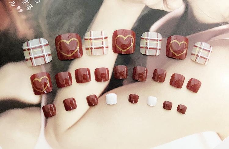 Bộ 24 Móng Chân Giả nâu caro