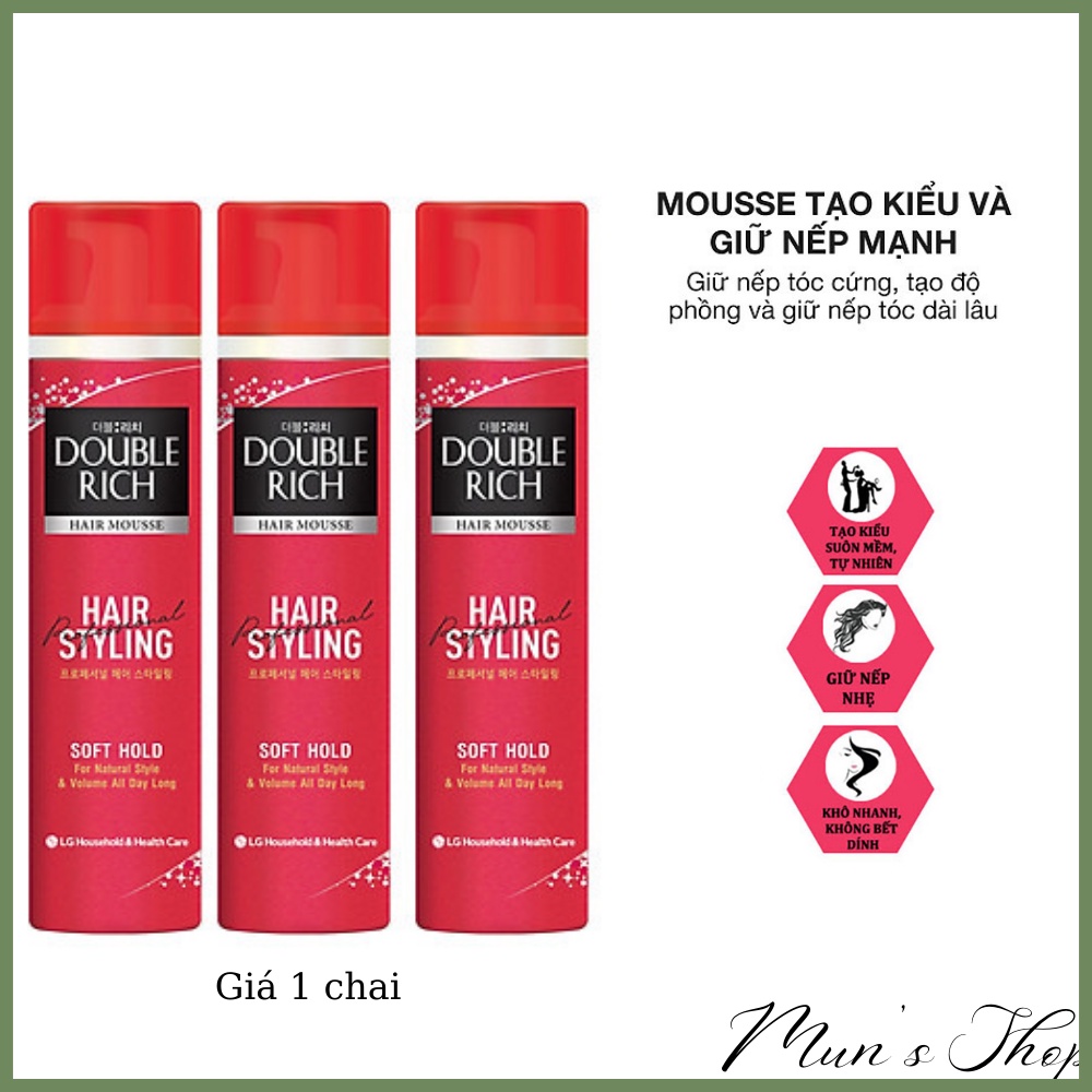 Mousse dưỡng tóc, tạo kiểu tóc double rich hair mousse soft hold - keo bọt 150ml