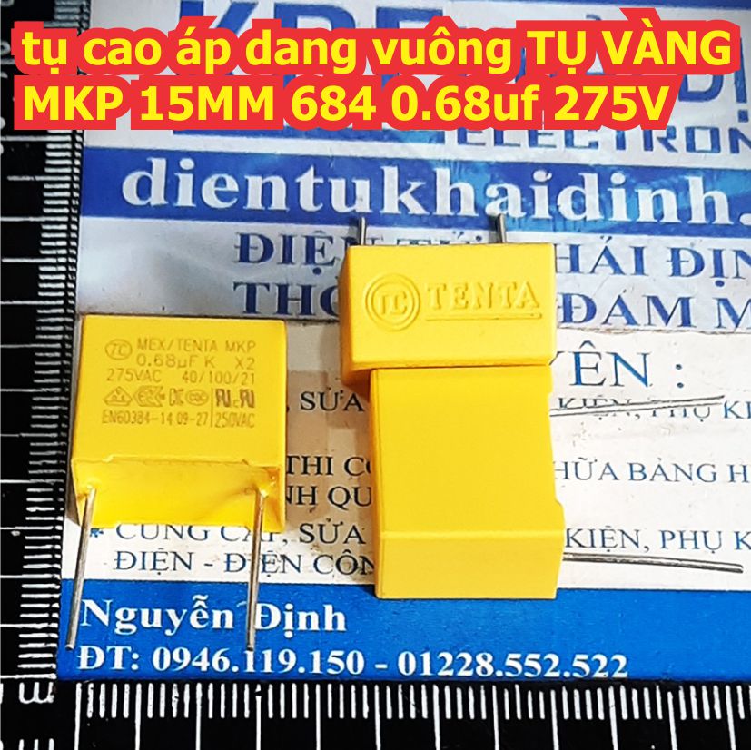 10 con tụ cao áp dang vuông tụ vàng mkp 15mm 684 0.68uf 275v kde8046