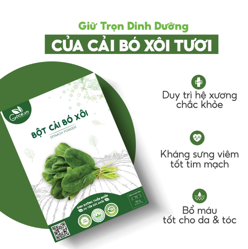 Bột Cải Bó Xôi Nguyên Chất Goce - Hộp (60gram/20 gói)