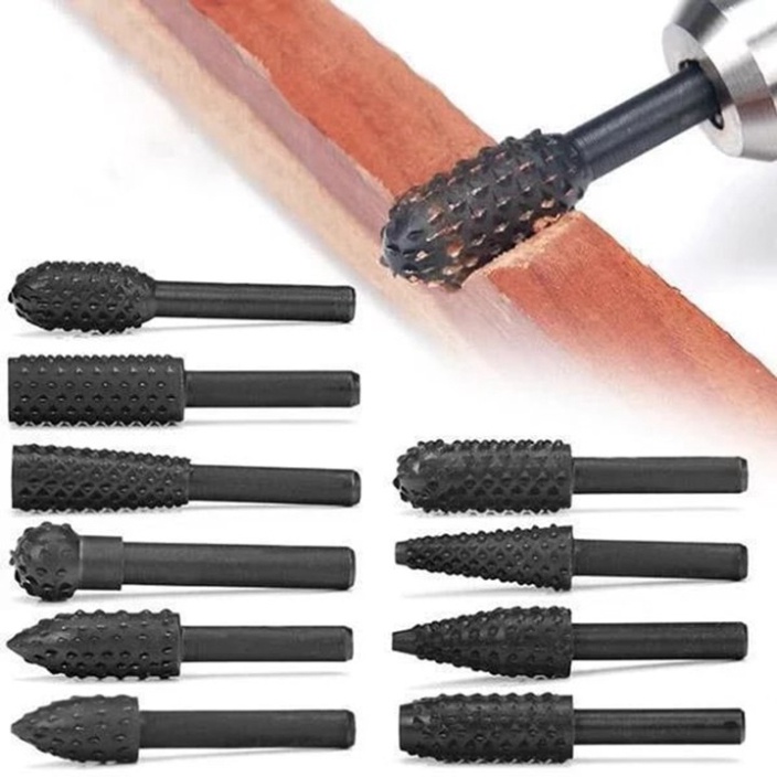 Bộ 10 mũi mài gỗ lũa bon sai cốt 6.35mm