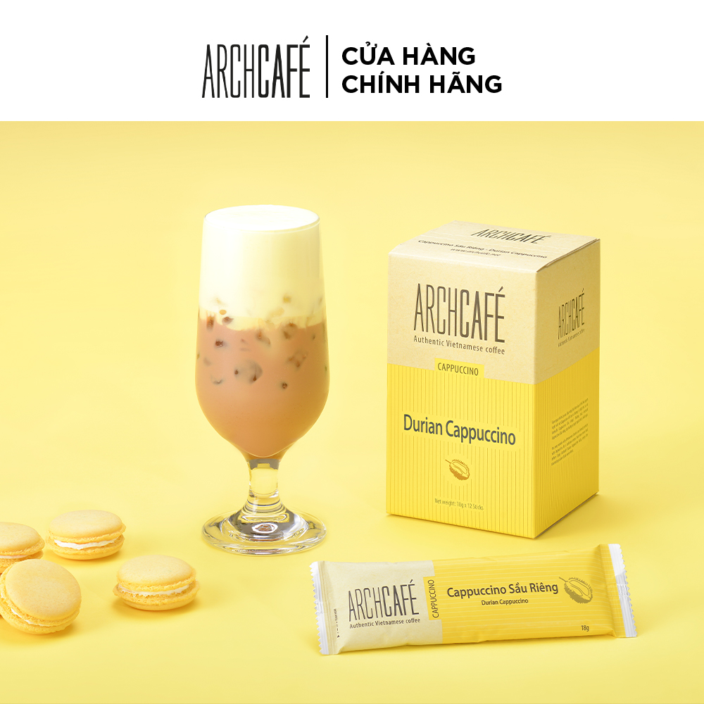 Cà phê Cappuccino Sầu Riêng - Cafe hoà tan Archcafé (hộp 12 gói x 18.5g)