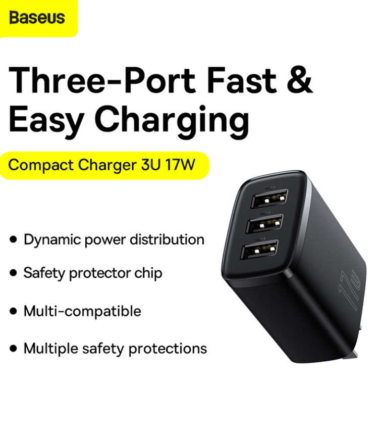 Củ sạc Baseus compact charger 3 cổng 17w