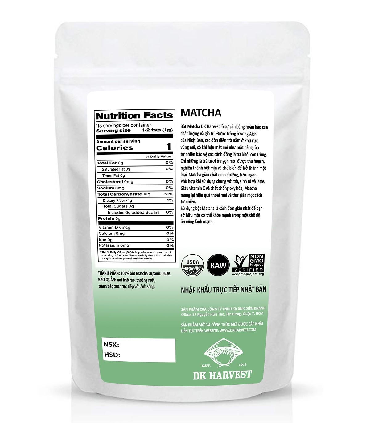 Matcha Trà Xanh DK Harvest (Nhập Khẩu Japan) - 100g