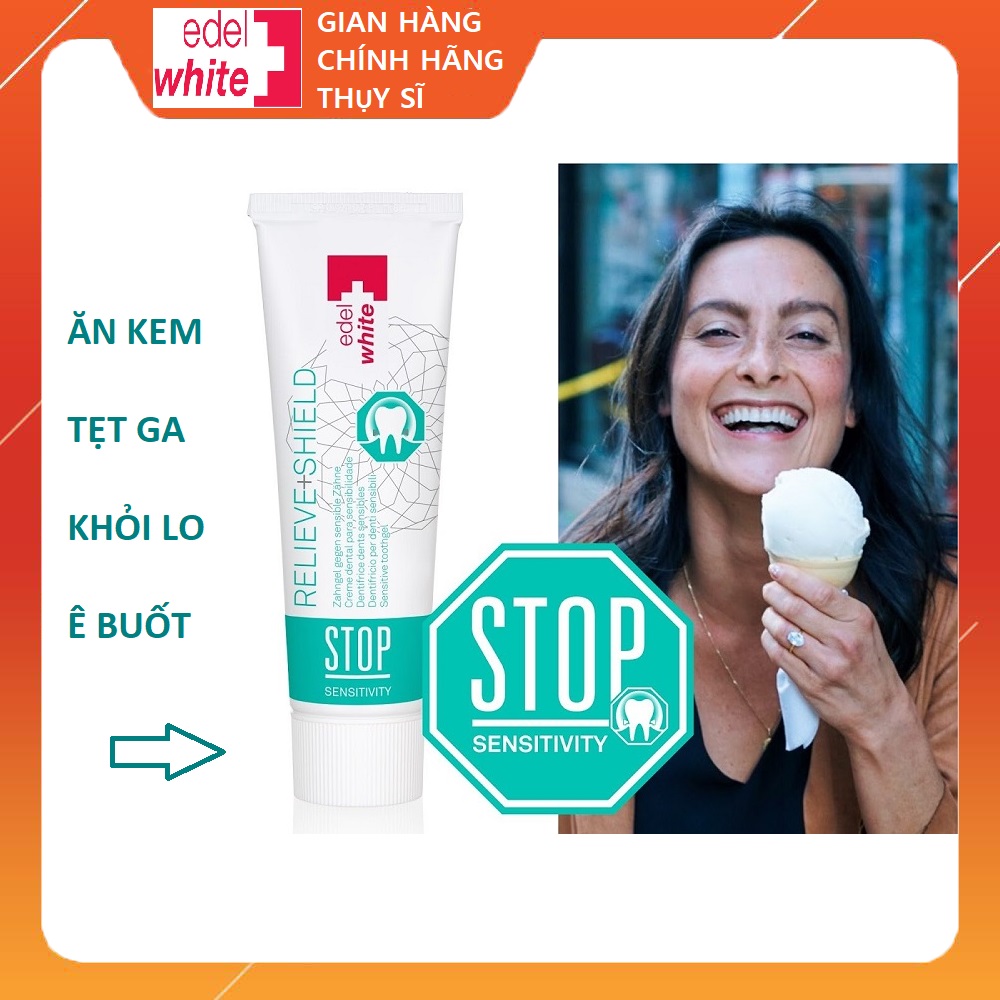 Kem đánh răng cho răng nhạy cảm STOP Sensitivity edelwhite cao cấp Thụy Sĩ