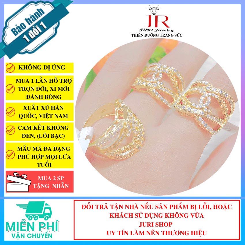 Nhẫn Vàng 18k Hột Xoàng Cao Cấp Dùng Đi Tiệc - JURI SHOP N1705173 - Chất Liệu Lõi Bạc, Bên Ngoài Mạ 3 Lớp Vàng, Bạc - Cam Kết Không Đen