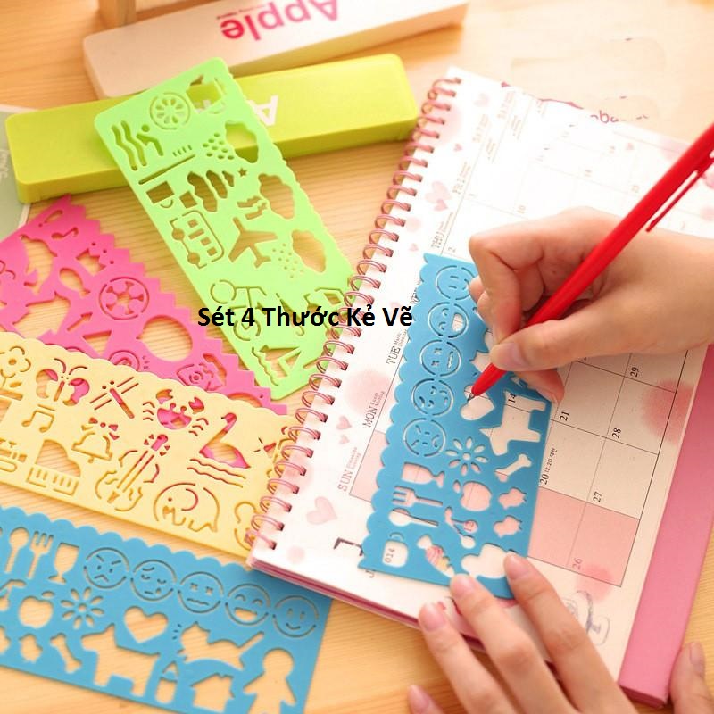 Sét 4 chiếc thước kẻ in hình cho bé tập vẽ
