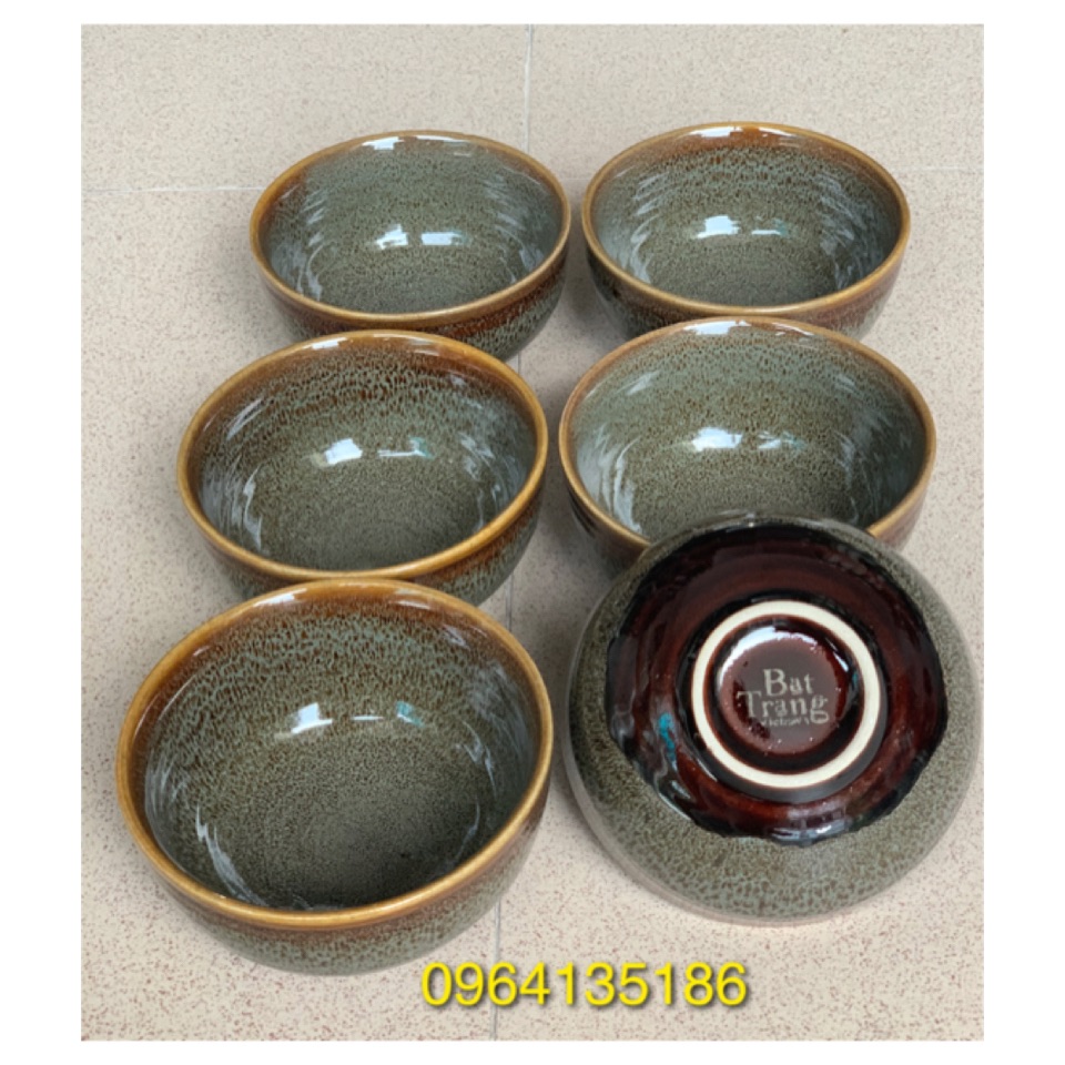 Set 6 bát cơm men hoả biến gốm sứ Bát Tràng