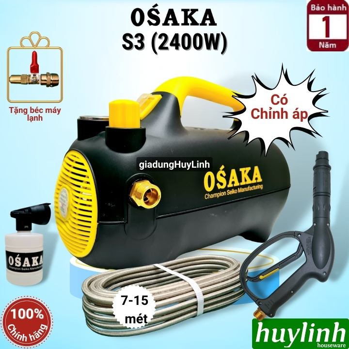 Máy xịt rửa xe chỉnh áp osaka s3 - 2400w - tặng béc rửa máy lạnh