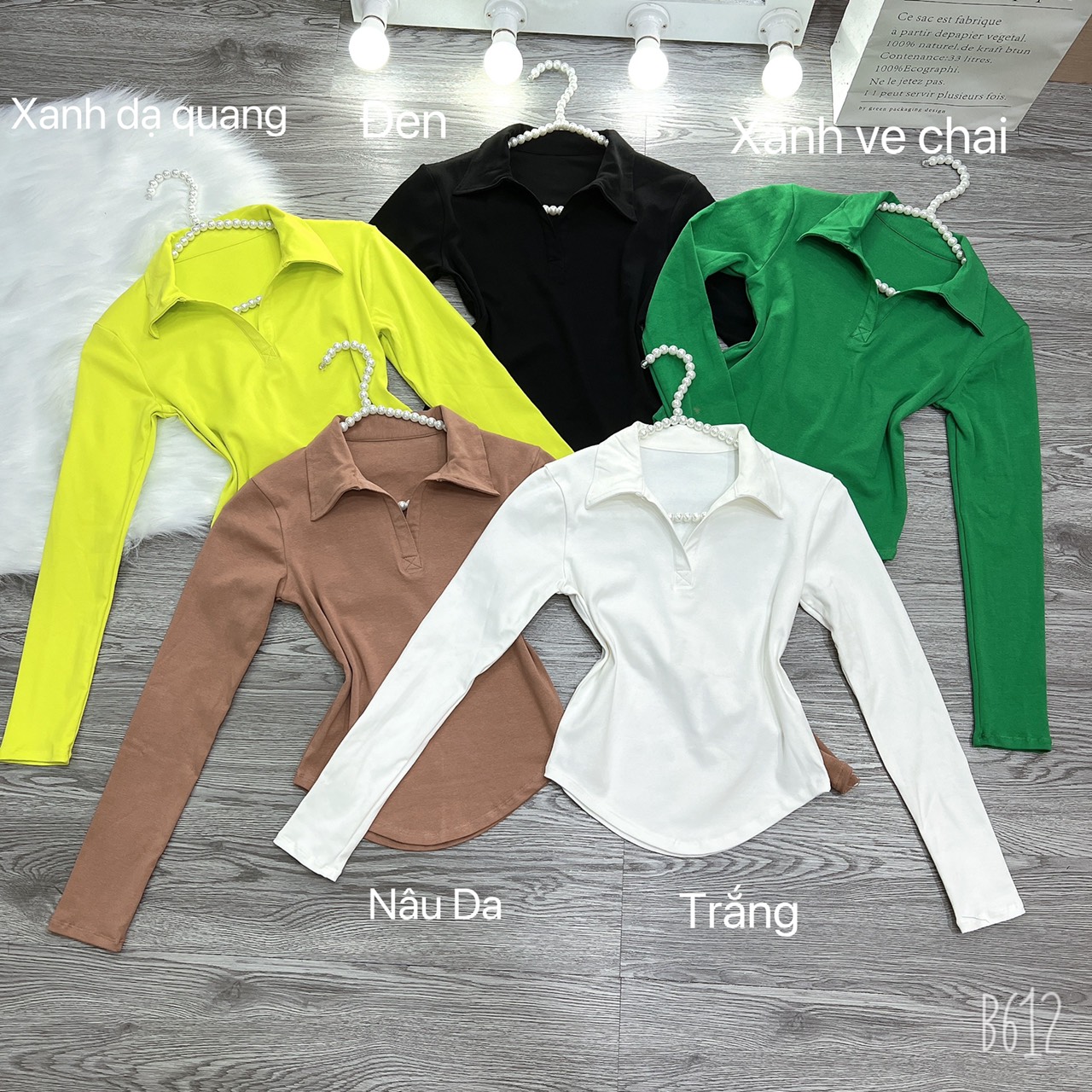 Áo thun ôm body nữ tay dài vạt bầu cổ bẻ V trơn