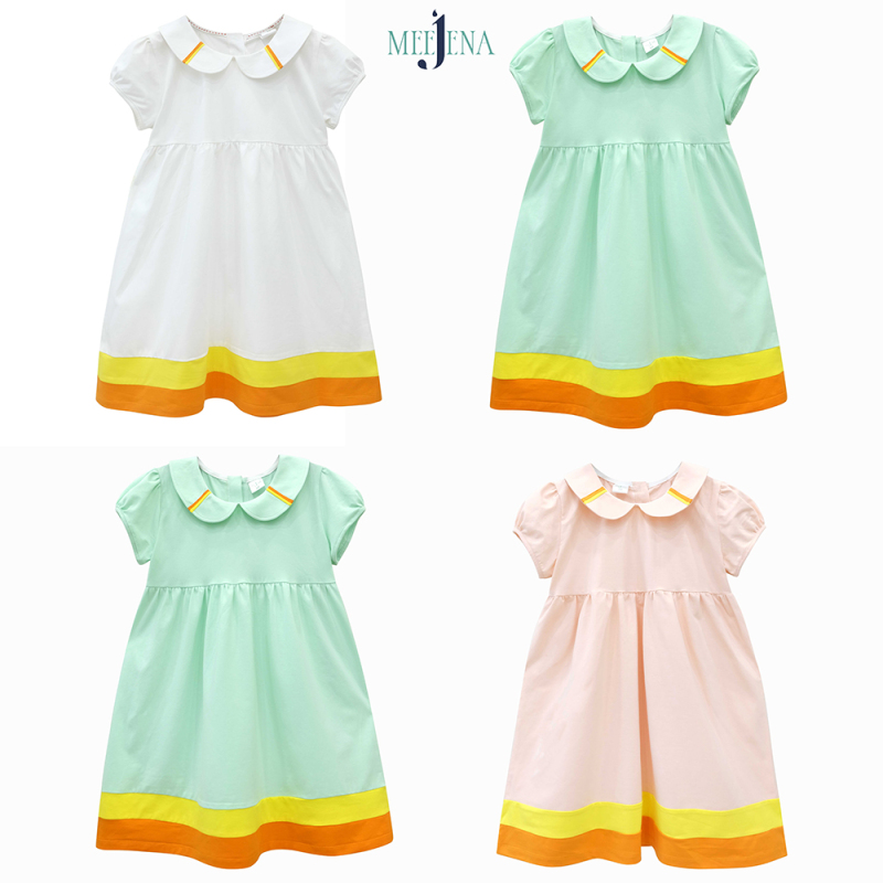 Nơi bán Váy Bé Gái Tay Ngắn Cổ Lá Sen Vải 100% COTTON 14-38 kg MEEJENA - 1973