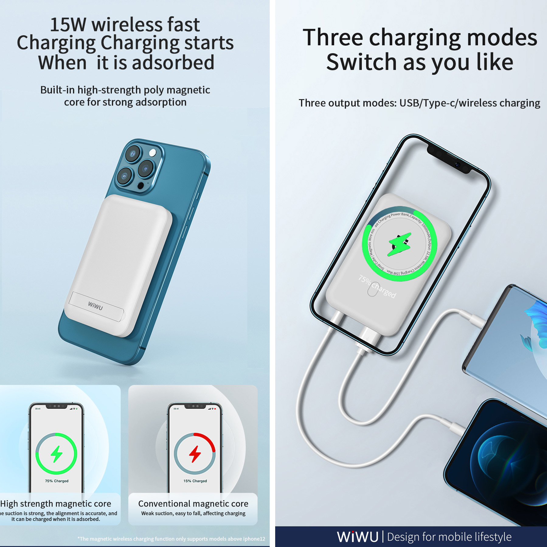 Pin dự phòng 10000mAh WiWU Snap Cube Magnetic Wireless Charging