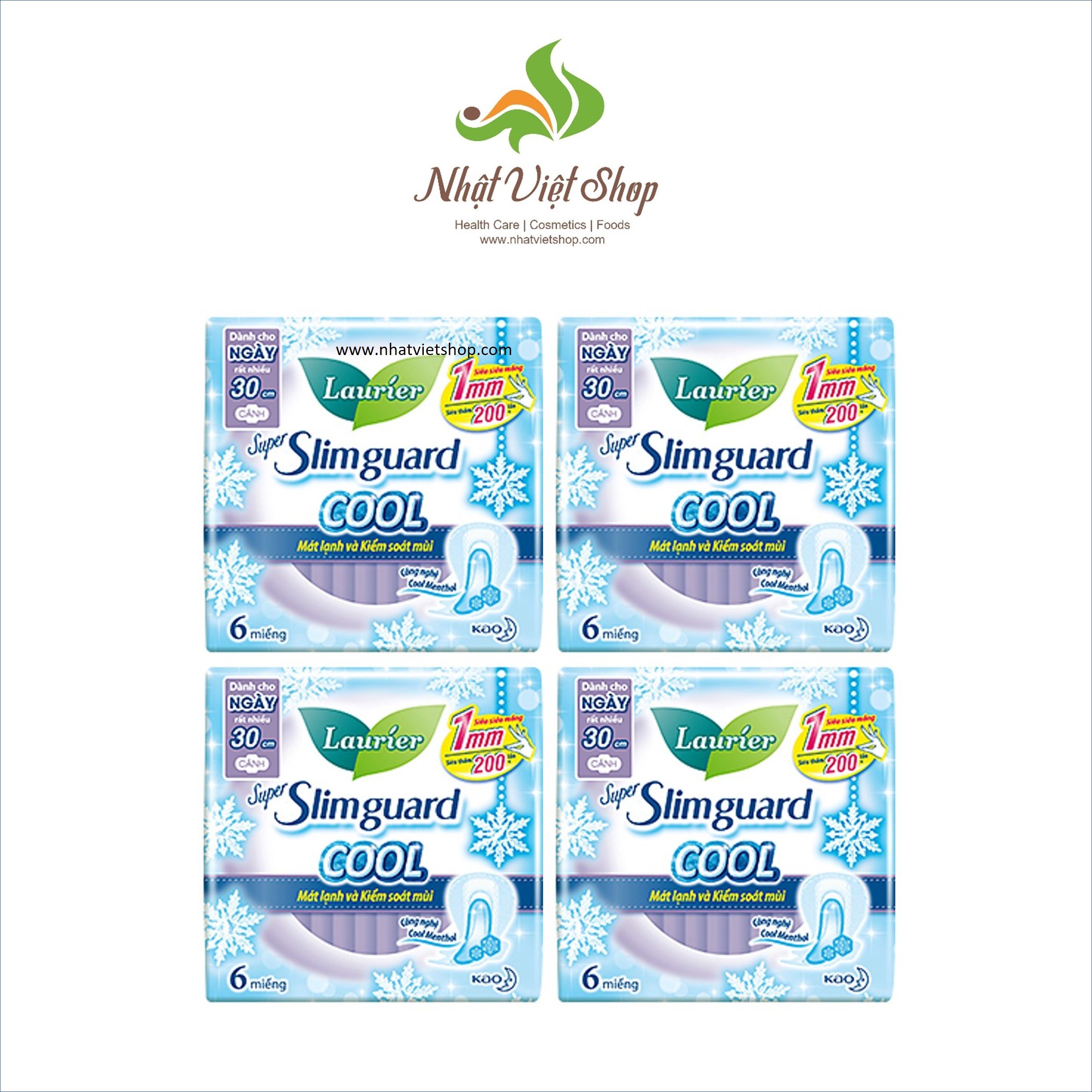 COMBO 4 GÓI Băng Vệ Sinh Laurier Super Slimguard Cool Mát Lạnh 1mm (30cm-6M)
