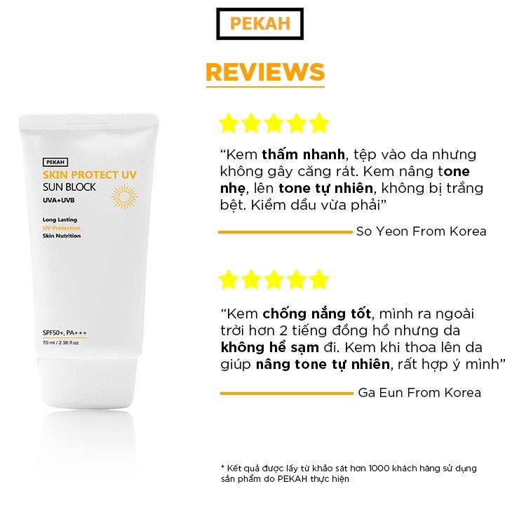 Kem chống nắng vật lý PEKAH Skin Protect UV Sun Block SPF 50++ PA+++ 70ml bảo vệ da trước tia UVB UVA SPF 50++