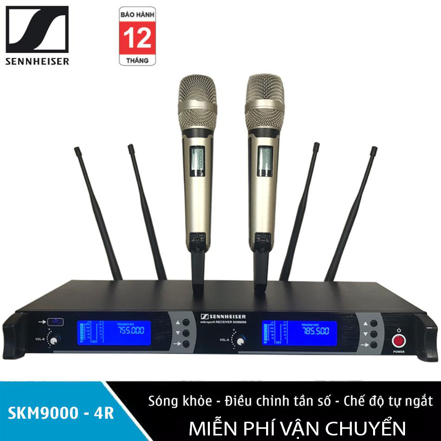 Combo mic và đầu thu uhf, bộ đầu thu karaoke micro skm 9000 4 râu - bán bộ mic karaoke cao cấp micro kèm đầu thu không dây micro hát karaoke giá re cho gia đình- đường chuyền ổn định