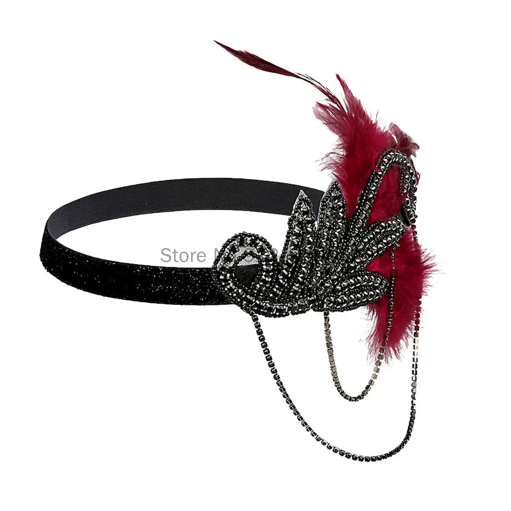 1920S ที่คาดผมขนนกสีดำสำหรับเจ้าสาว Great Gatsby 20S เครื่องประดับคอสเพลย์