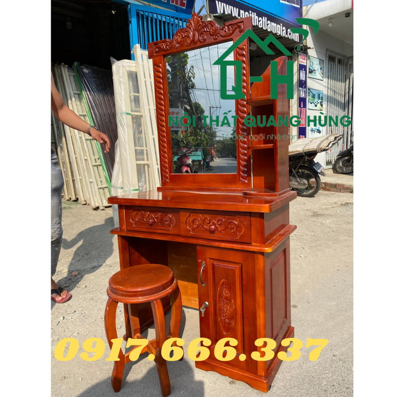 Bàn trang điểm gỗ thông màu nâu dành chị em