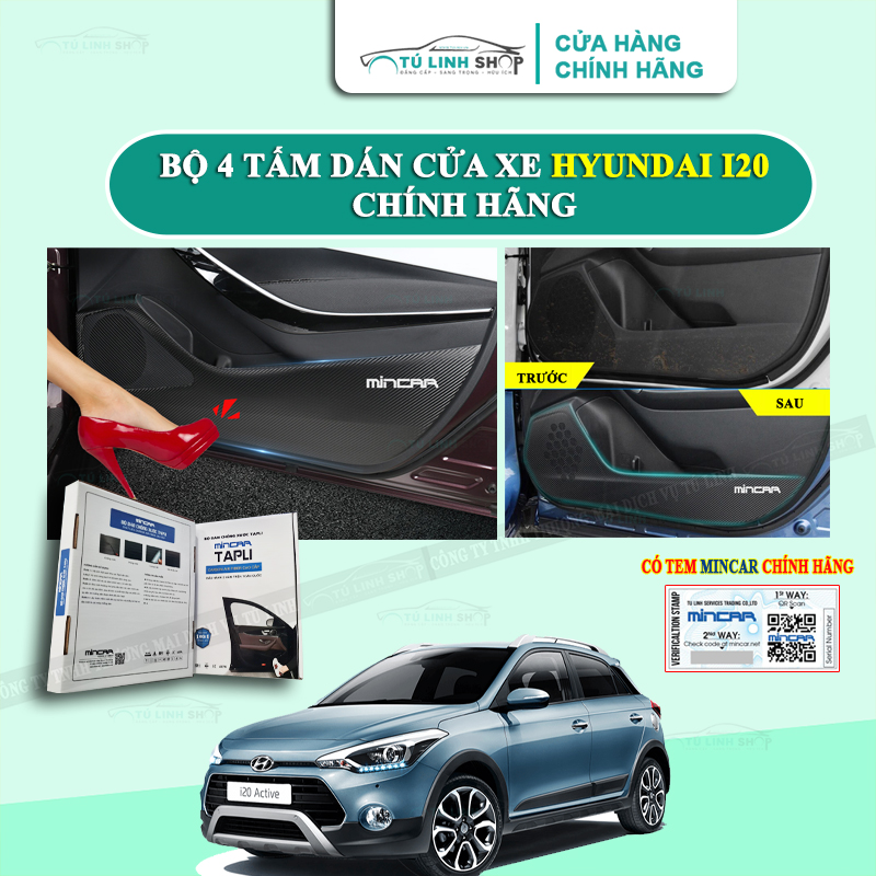 Bộ 4 Tấm dán Tapli xe HYUNDAI I20 chính hãng MINCAR, chống xước tapi cửa ô tô bằng Carbon Air Fiber cao cấp